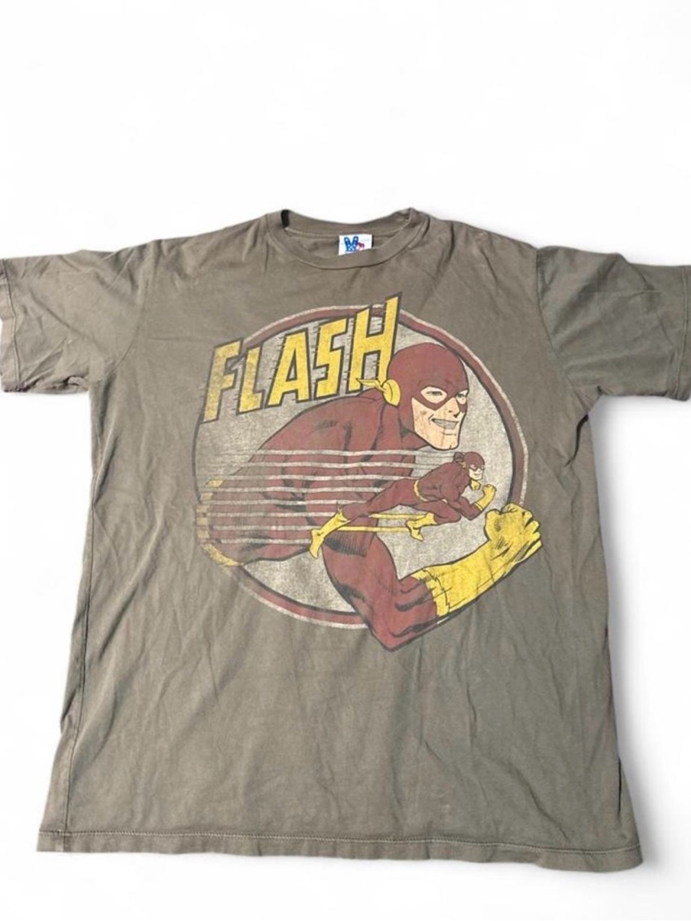 Junk Food Clothing Flash Logo Tee - Olive Green with Yellow & Red Print